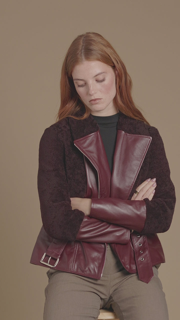 Alice Burgundy Leather & Shearling Jacket