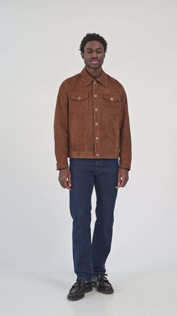 Enzo Chestnut Brown Suede Shirt Jacket