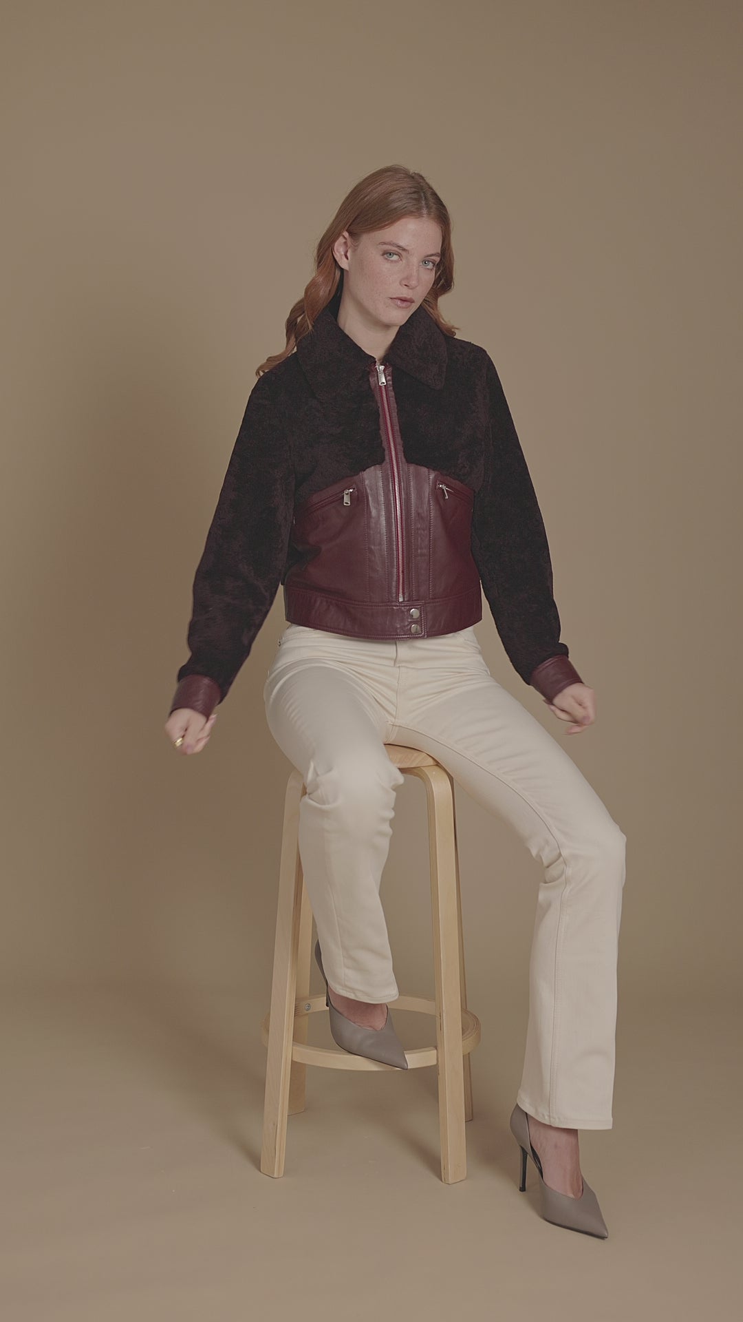 Emery Burgundy Shearling Jacket