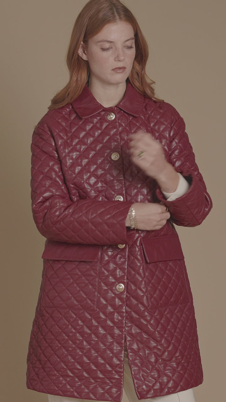 Holland Light Burgundy Quilted Leather Coat