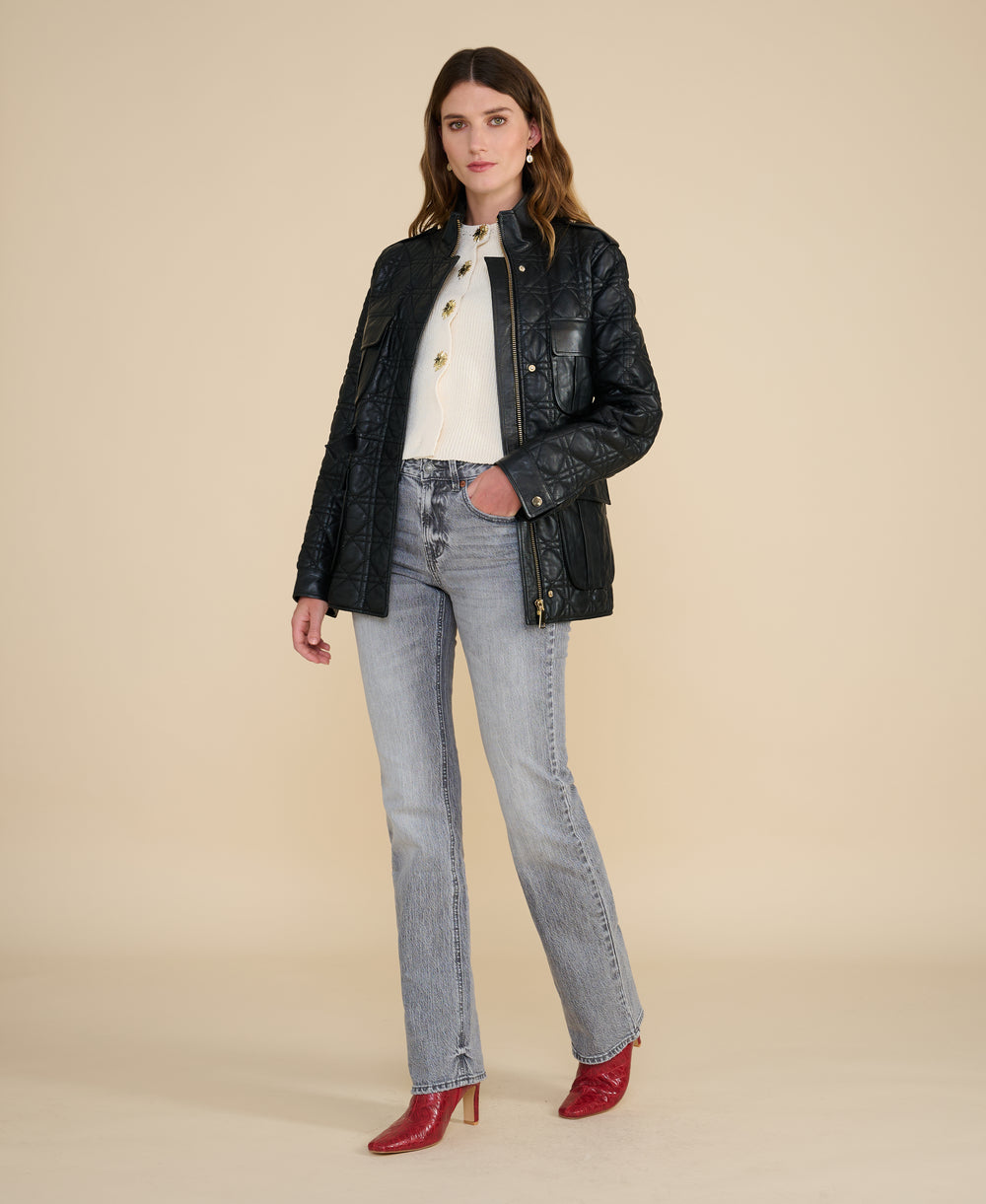 Reese black quilted leather field jacket crafted from premium British leather by FURNIQ UK