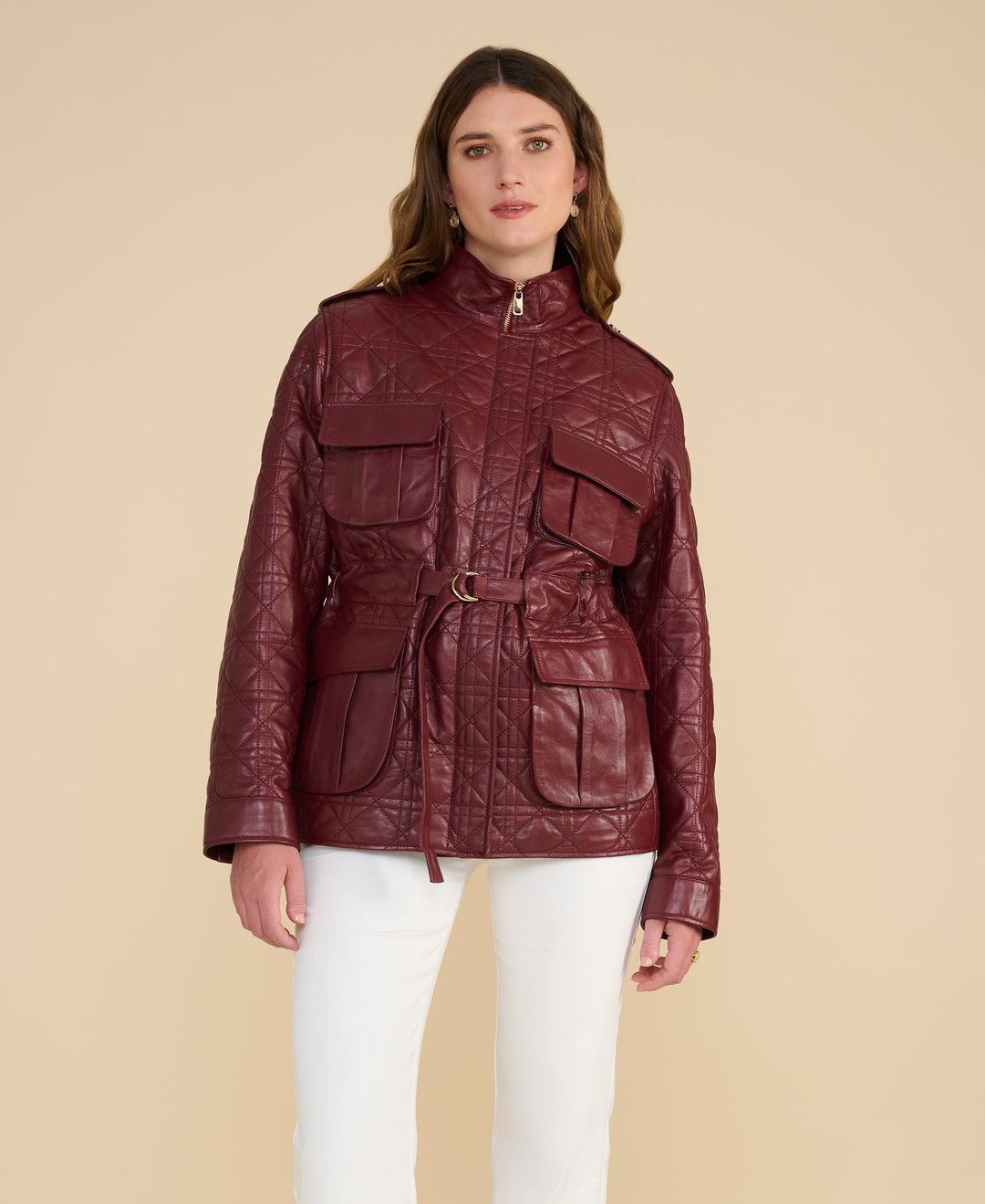 Reese burgundy quilted leather field jacket crafted from premium British leather by FURNIQ UK