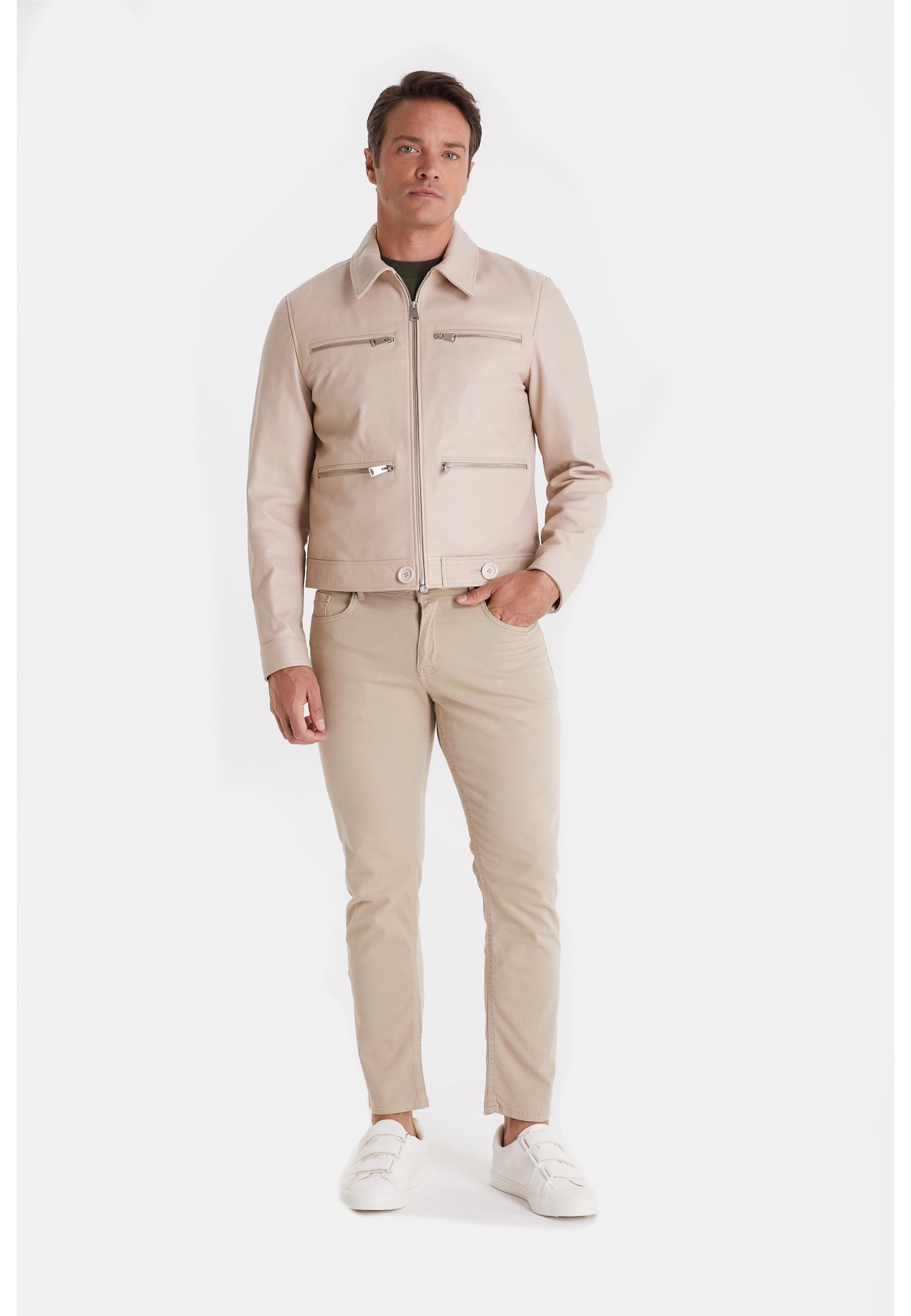 Men's Leather Fashion Jacket, Nappa Beige