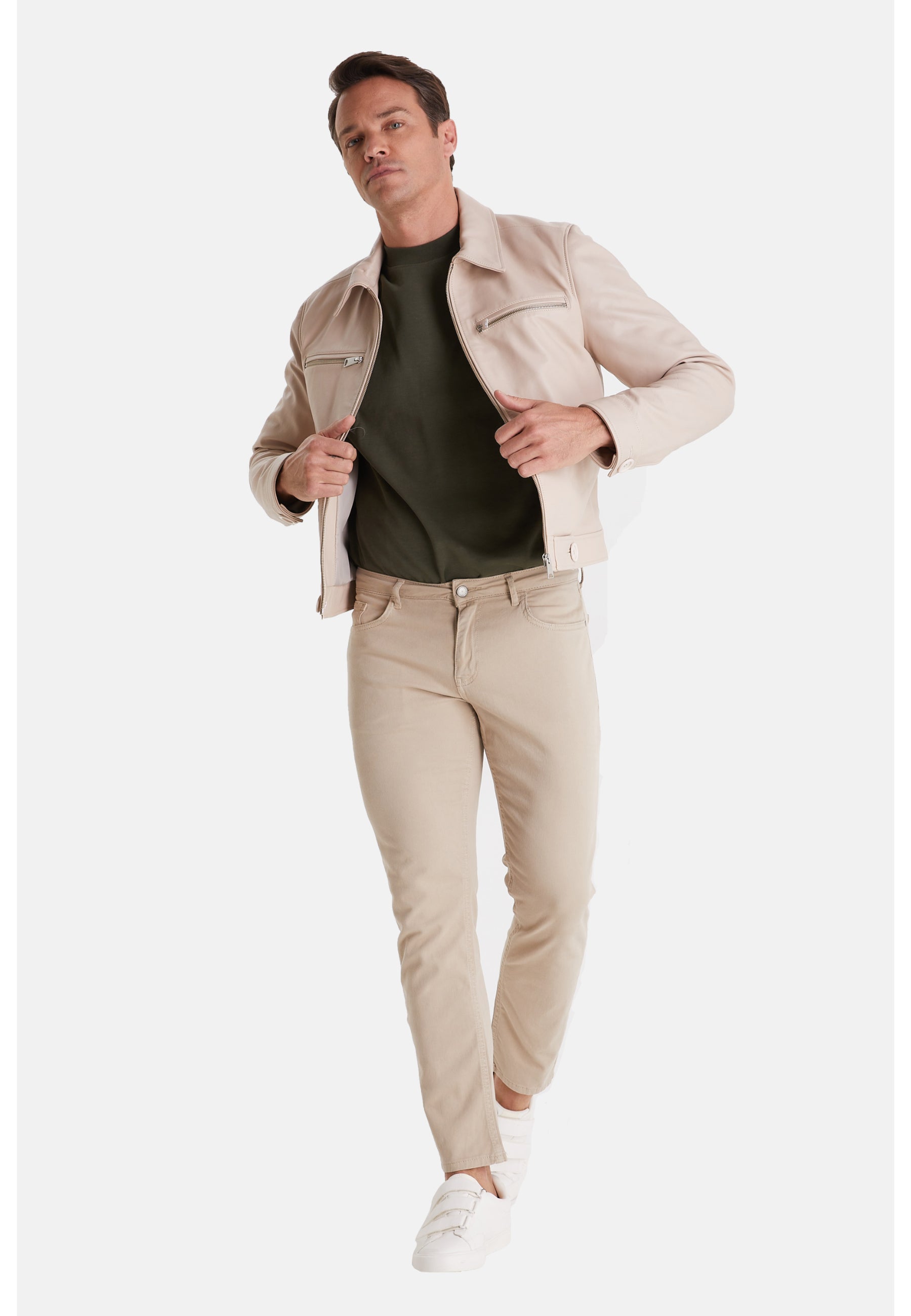 Men's Leather Fashion Jacket, Nappa Beige