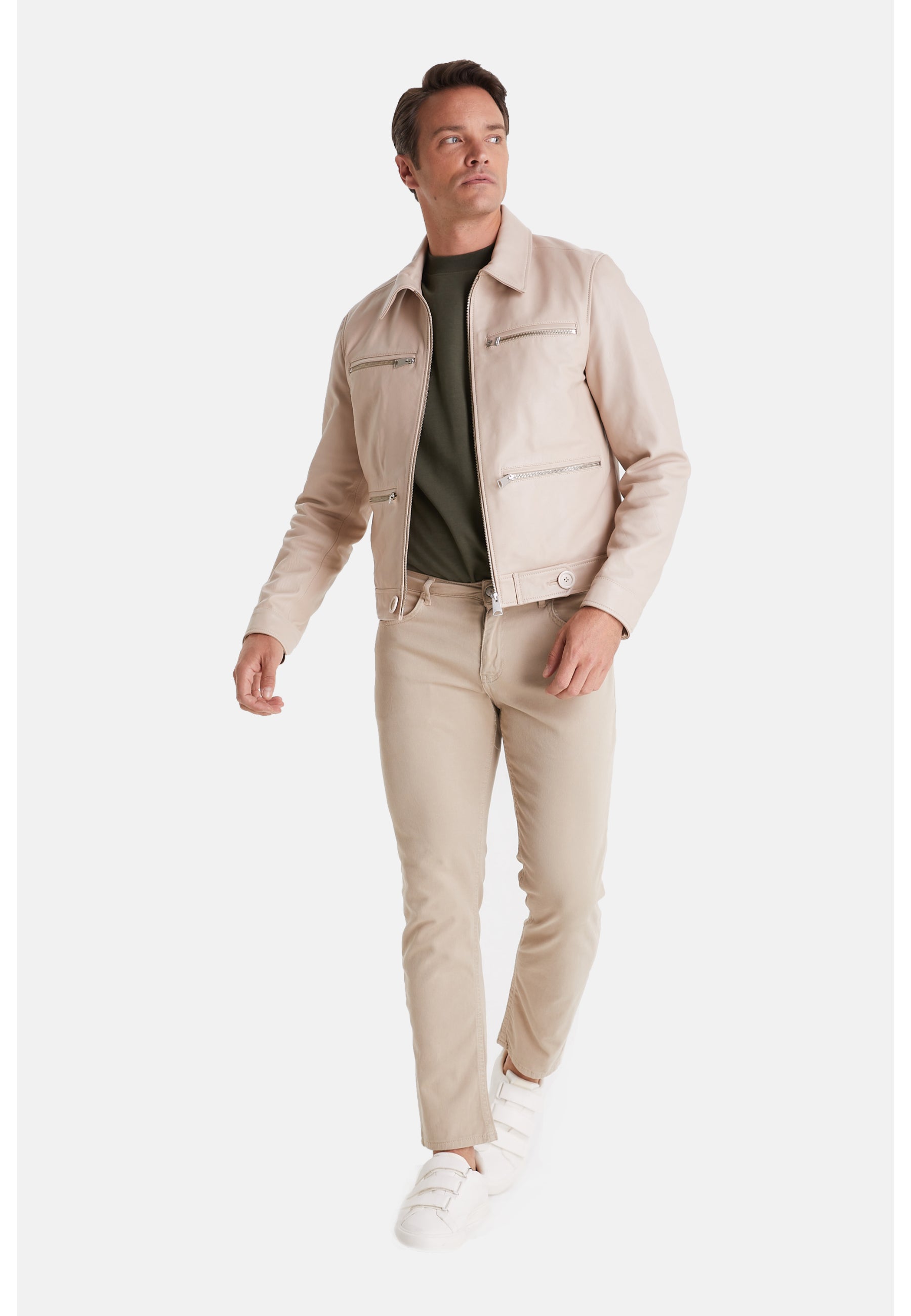 Men's Leather Fashion Jacket, Nappa Beige