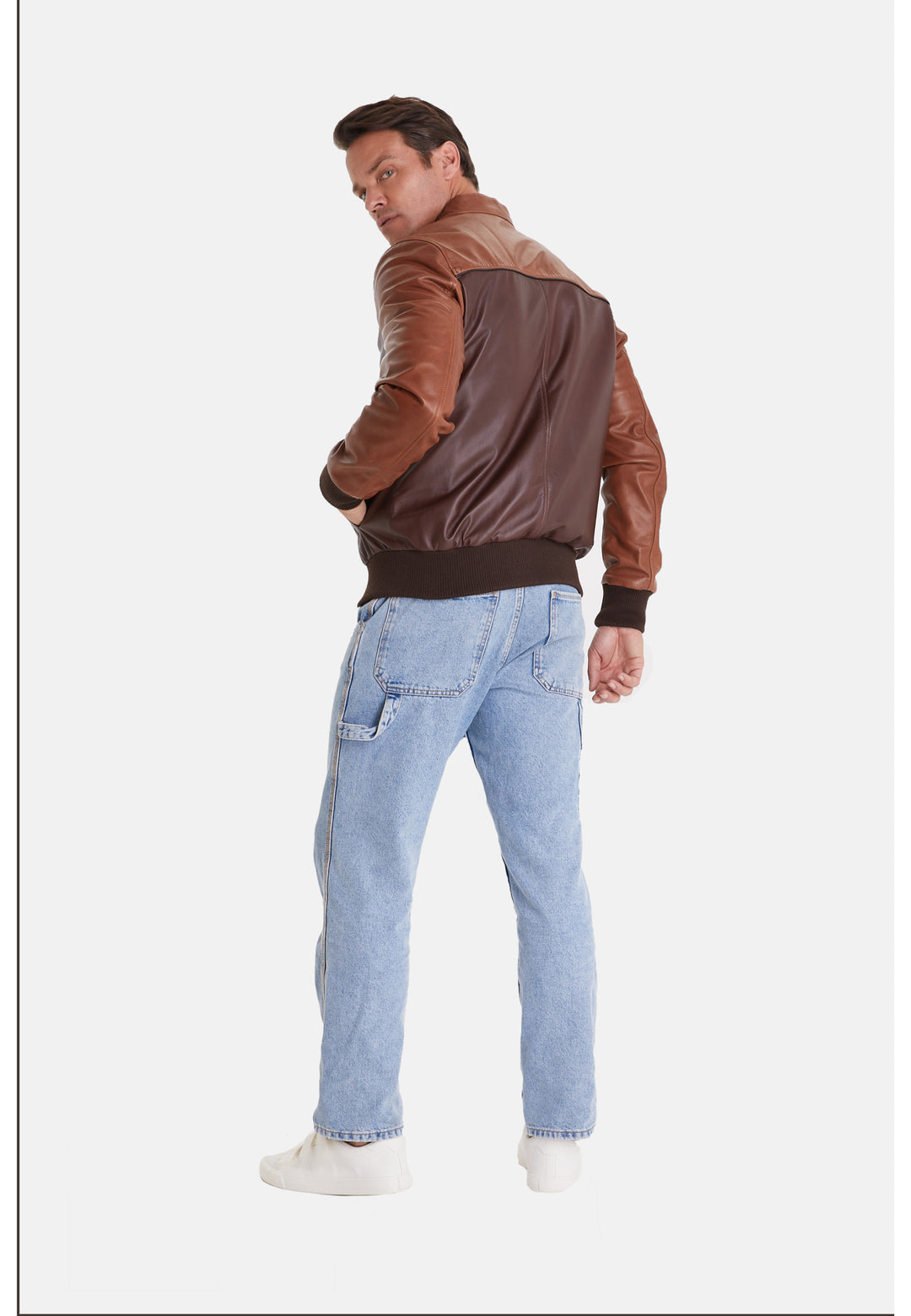 Men's Leather Fashion Jacket, Brown Multicolor