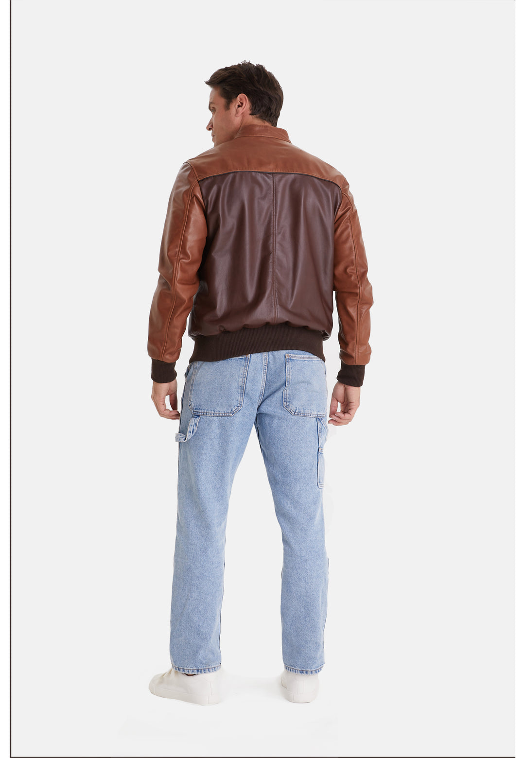 Men's Leather Fashion Jacket, Brown Multicolor