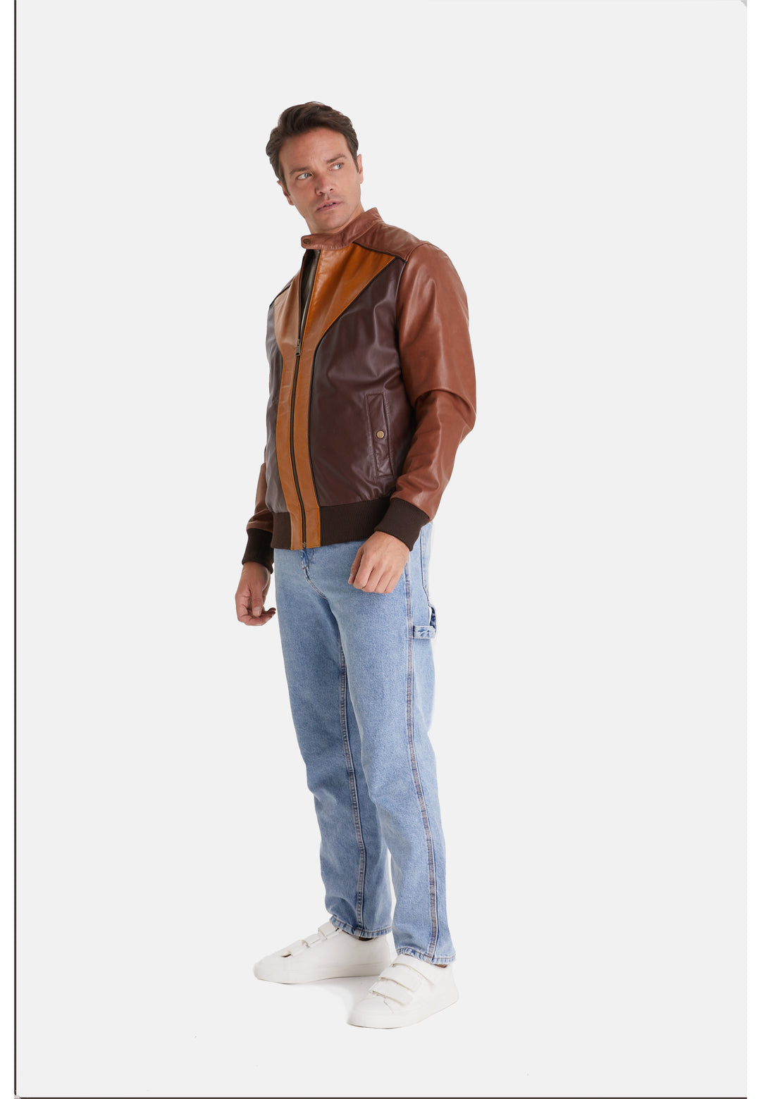 Men's Leather Fashion Jacket, Brown Multicolor