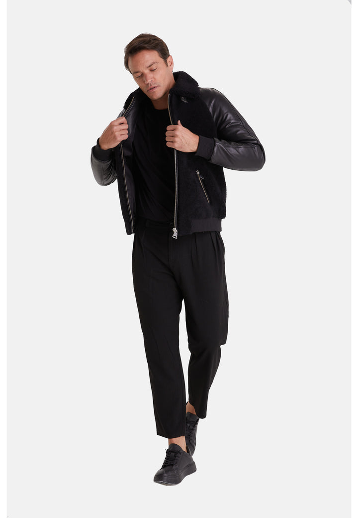 Men's Shearling Jacket, Silky Black With Black Curly Wool