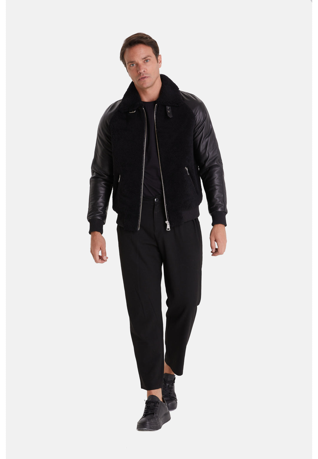 Men's Shearling Jacket, Silky Black With Black Curly Wool