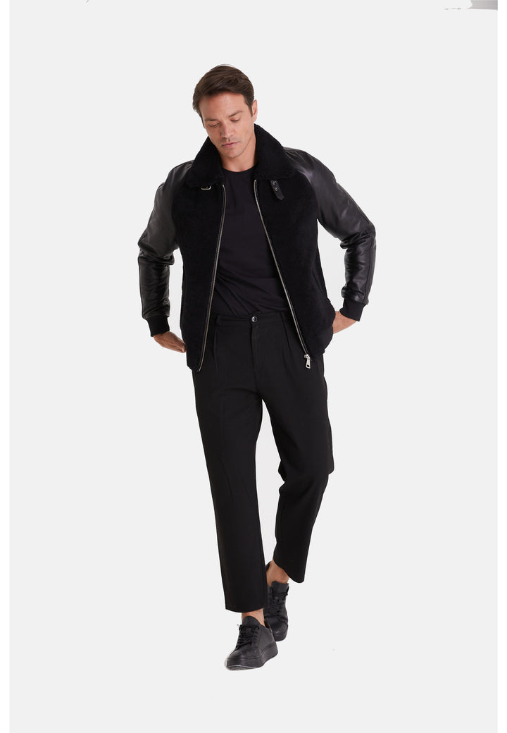 Men's Shearling Jacket, Silky Black With Black Curly Wool