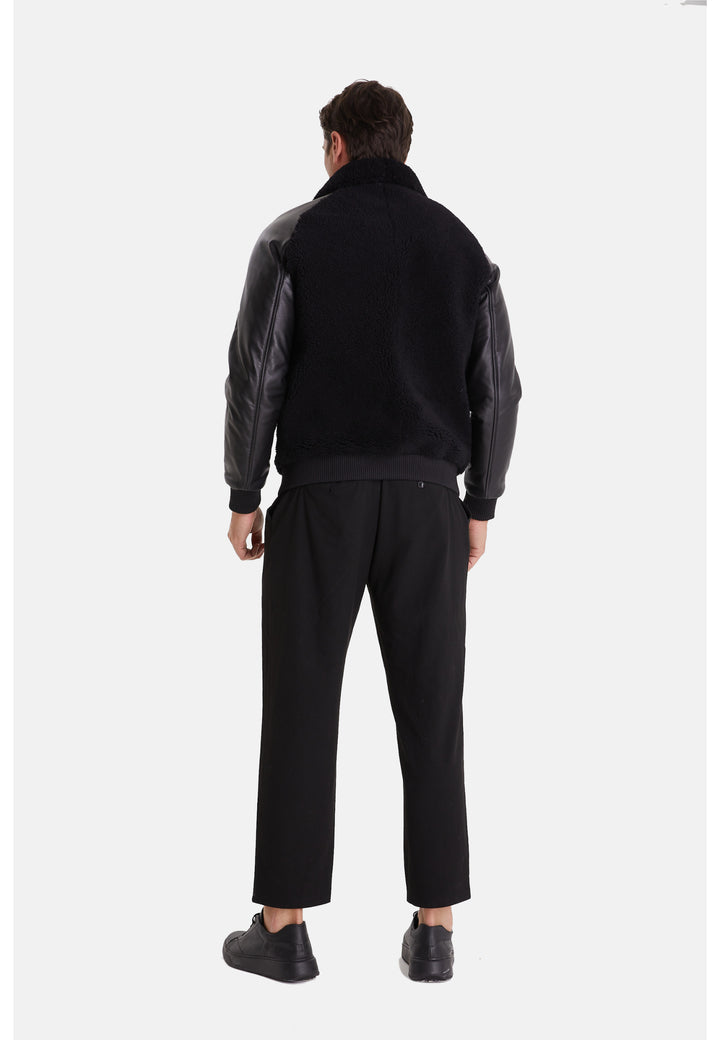 Men's Shearling Jacket, Silky Black With Black Curly Wool