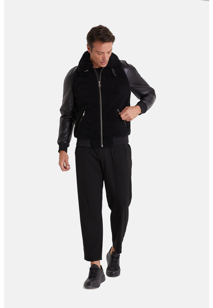 Men's Shearling Jacket, Silky Black With Black Curly Wool