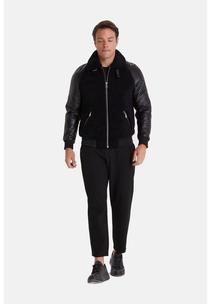 Men's Shearling Jacket, Silky Black With Black Curly Wool