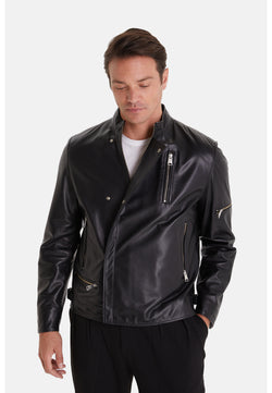 Image of Men's Genuine Leather Jacket, Black