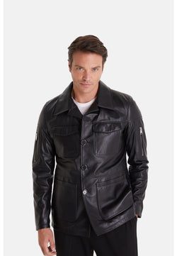 Image of Men's Genuine Leather Jacket, Black