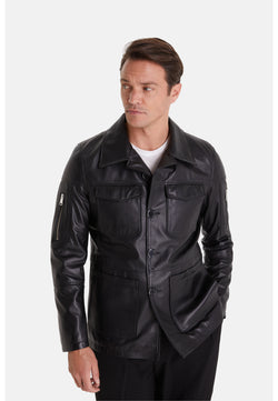 Image of Men's Genuine Leather Jacket, Black