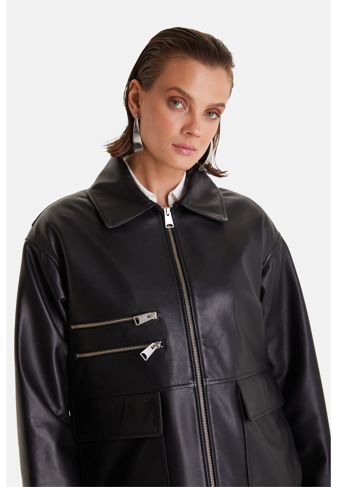 Women's Leather Coat, Nappa Black