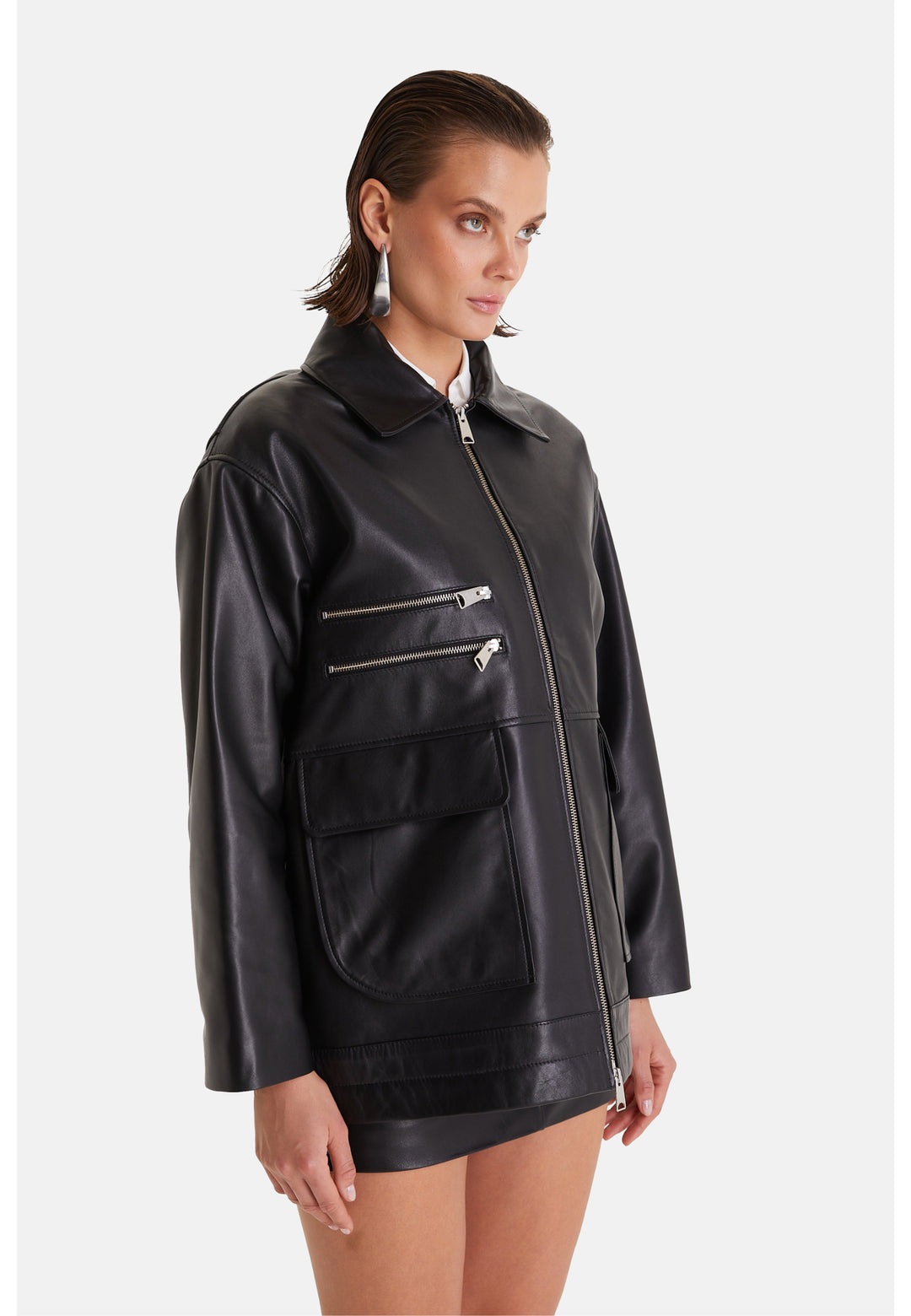 Women's Leather Coat, Nappa Black