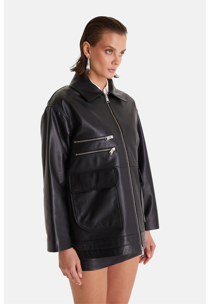 Women's Leather Coat, Nappa Black