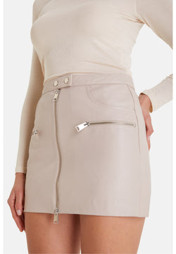 Image of Women's Leather Fashion Skirt, Beige