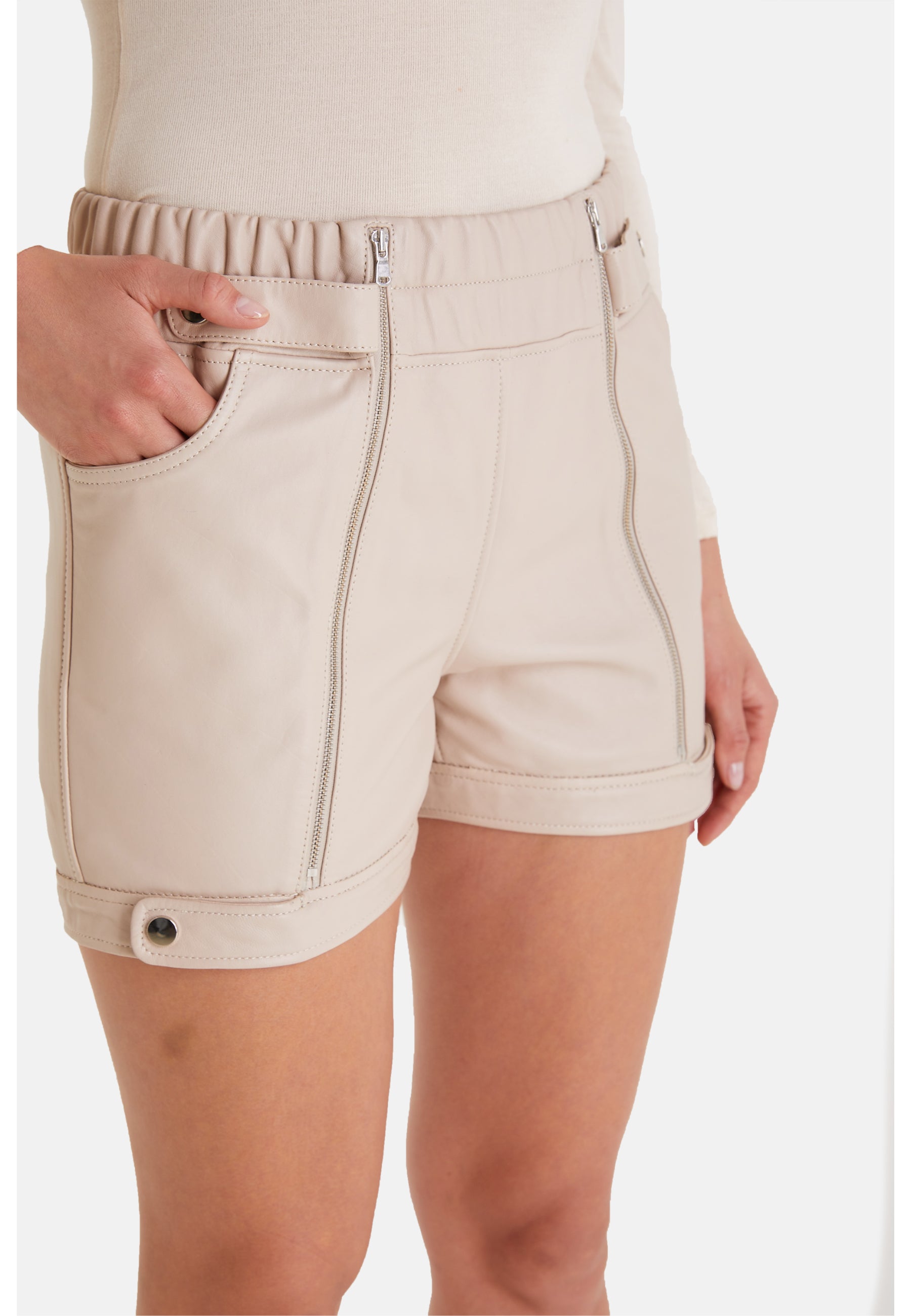 Women's Leather Fashion Short, Beige