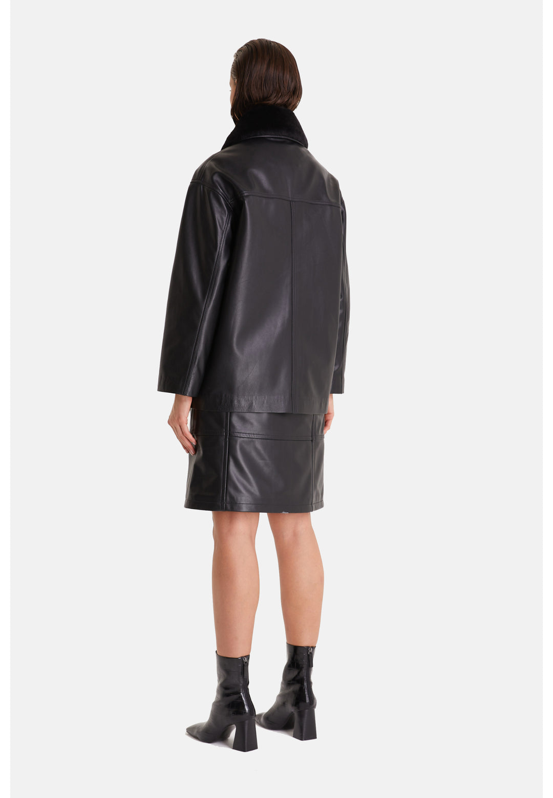Women's Genuine Leather Trench Coat, Black