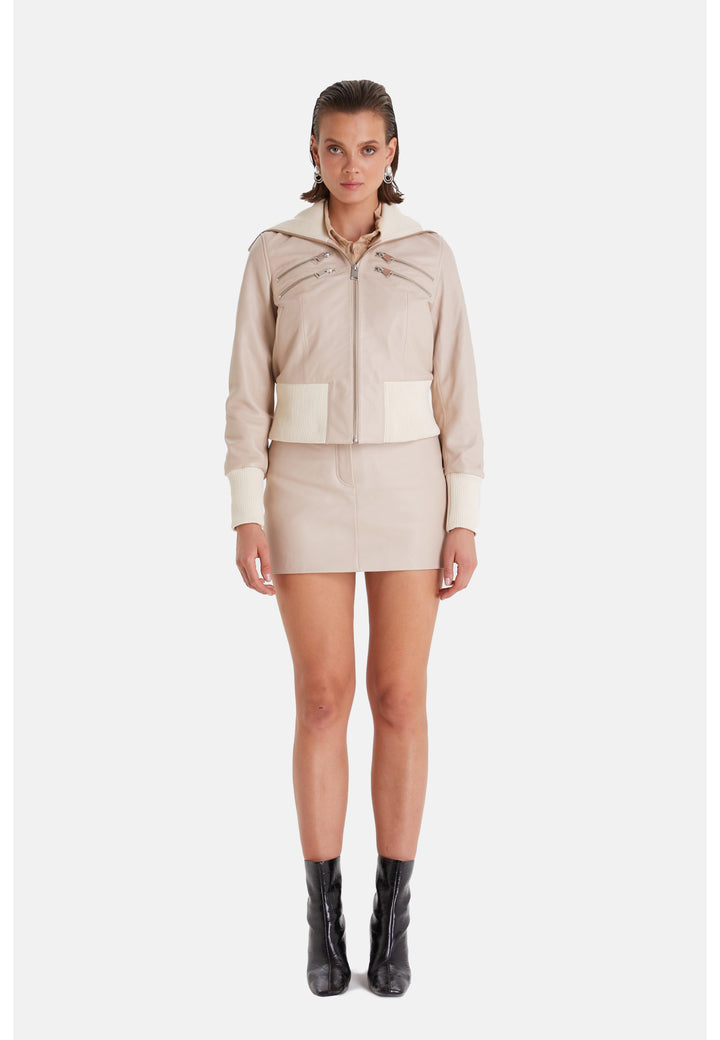 Genuine Leather Bomber Jacket, Beige Nappa