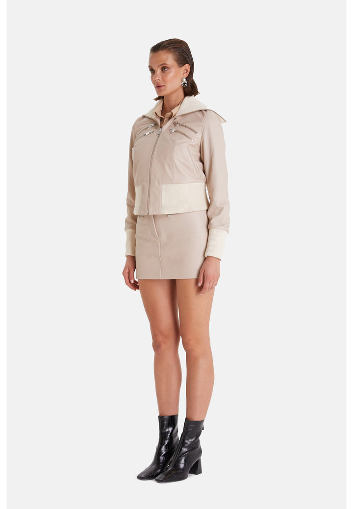 Genuine Leather Bomber Jacket, Beige Nappa