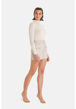 Image of Women's Leather Fashion Skirt, Beige