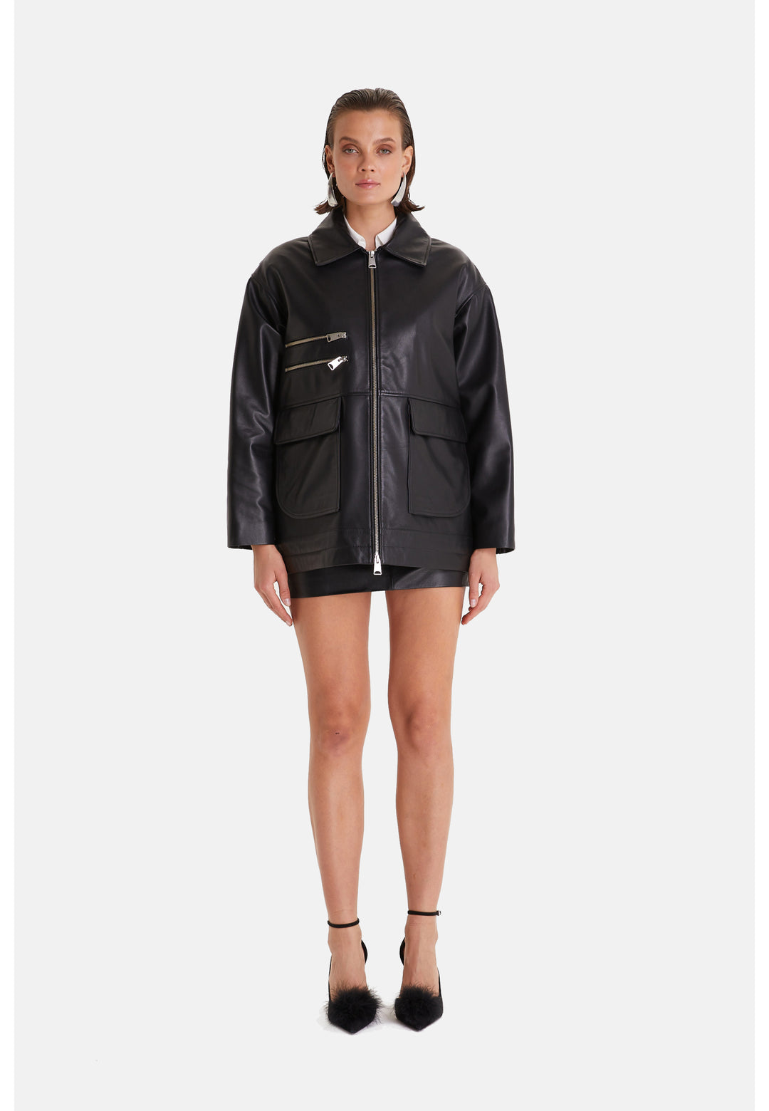 Women's Leather Coat, Nappa Black