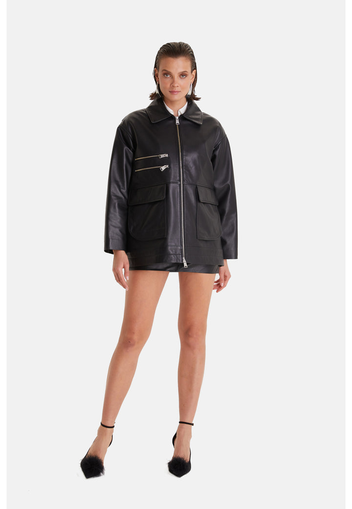 Women's Leather Coat, Nappa Black