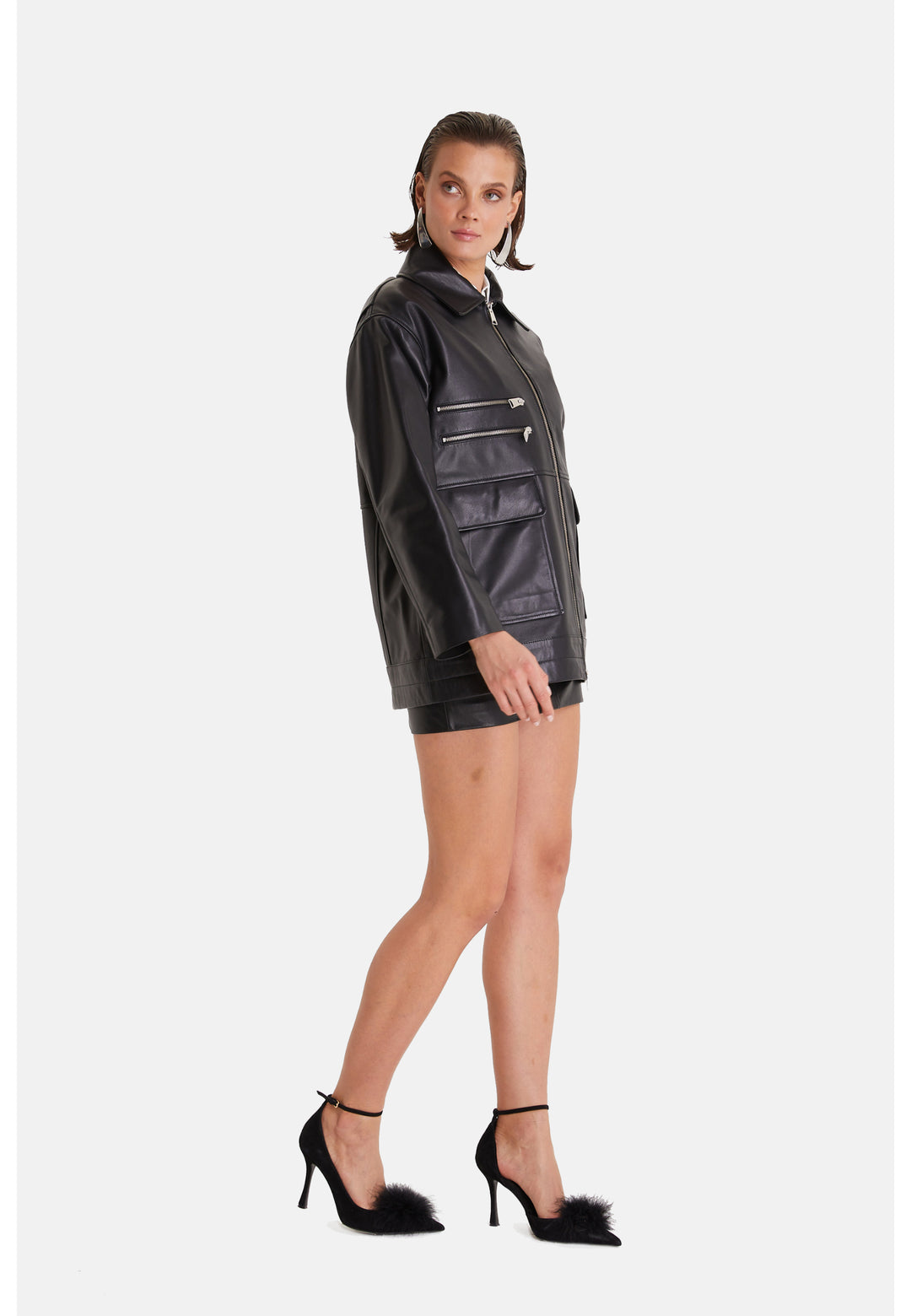 Women's Leather Coat, Nappa Black