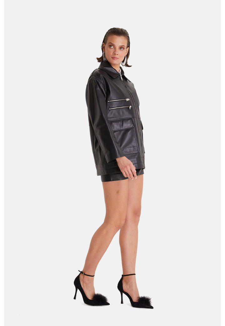 Women's Leather Coat, Nappa Black