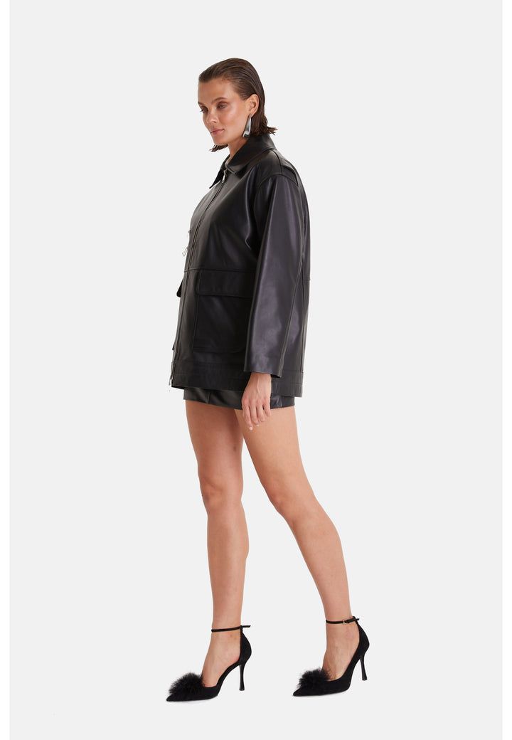 Women's Leather Coat, Nappa Black