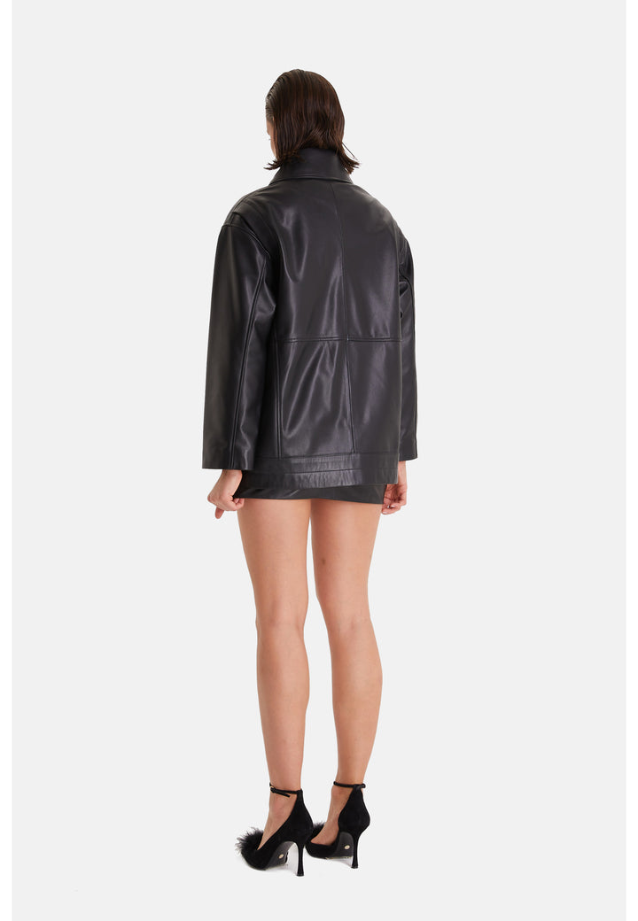 Women's Leather Coat, Nappa Black