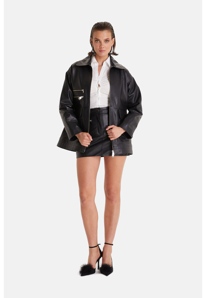 Women's Leather Coat, Nappa Black