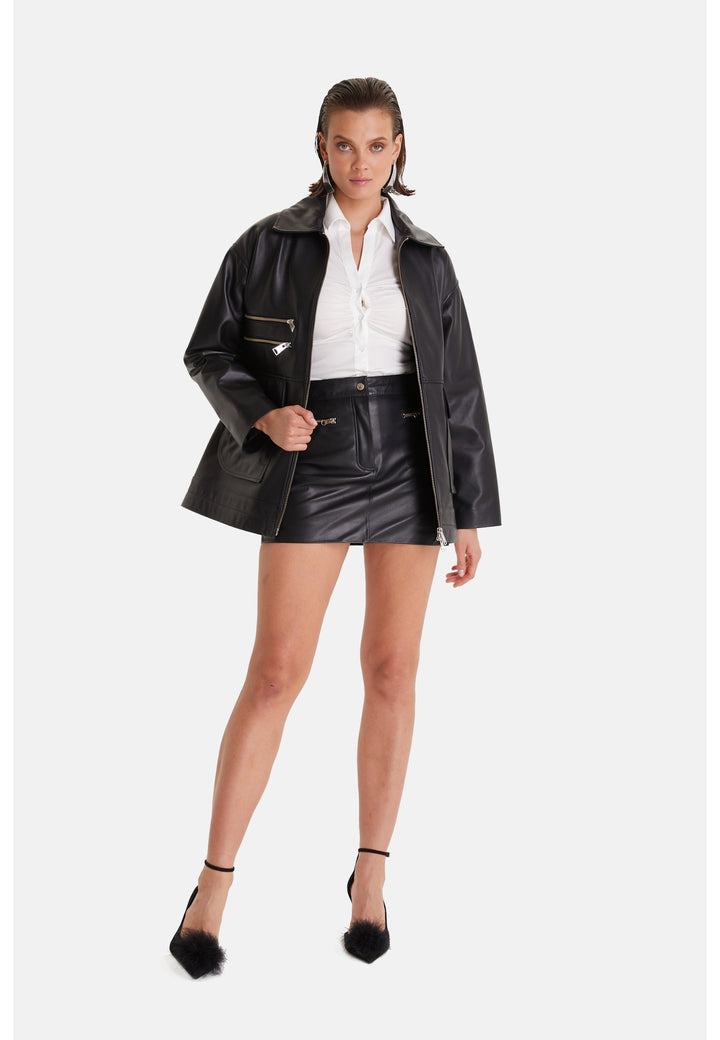 Women's Leather Coat, Nappa Black