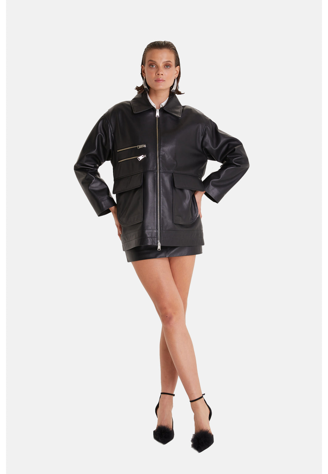 Women's Leather Coat, Nappa Black