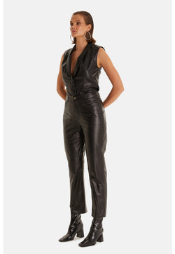 Image of Women's Leather Fashion Pants, Black