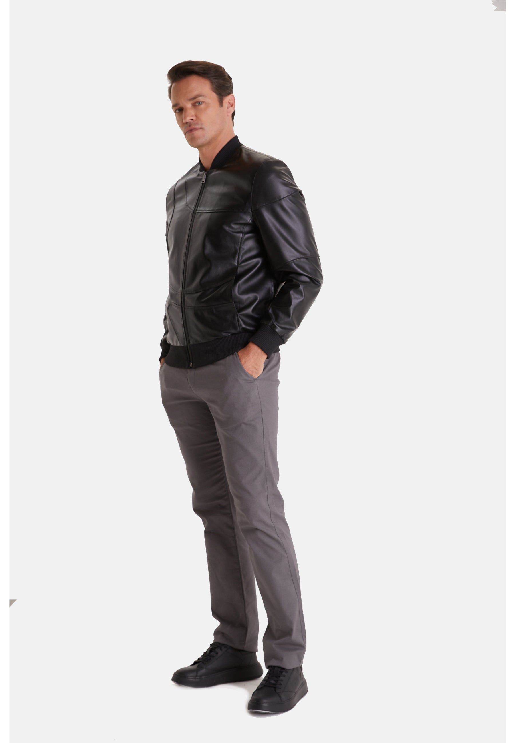 Men's Leather Fashion Jacket, Black