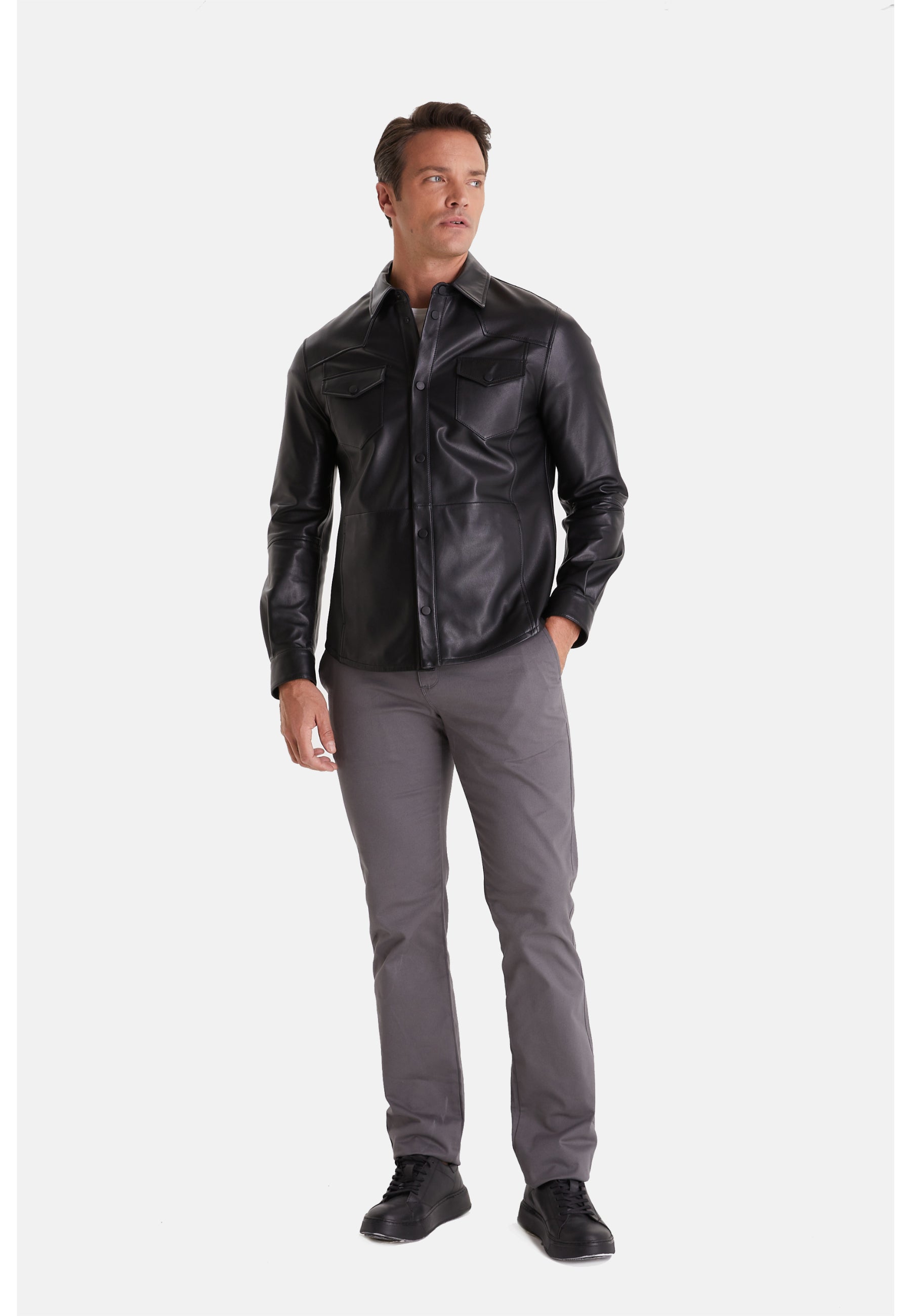 Men's Fashion Leather Jacket, Black