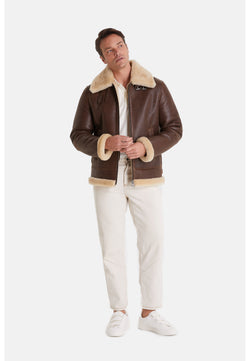 Image of Men's Shearling Aviator Jacket ,Vintage Camel With Champagne Wool