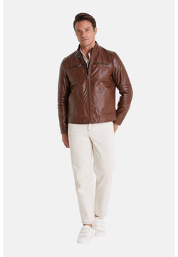 Image of Men's Leather Jacket, Elephant Brown