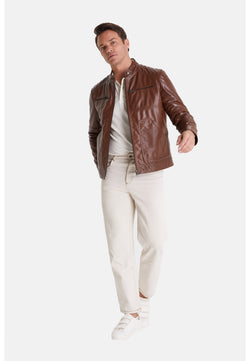 Image of Men's Leather Jacket, Elephant Brown