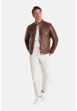 Image of Men's Leather Jacket, Elephant Brown