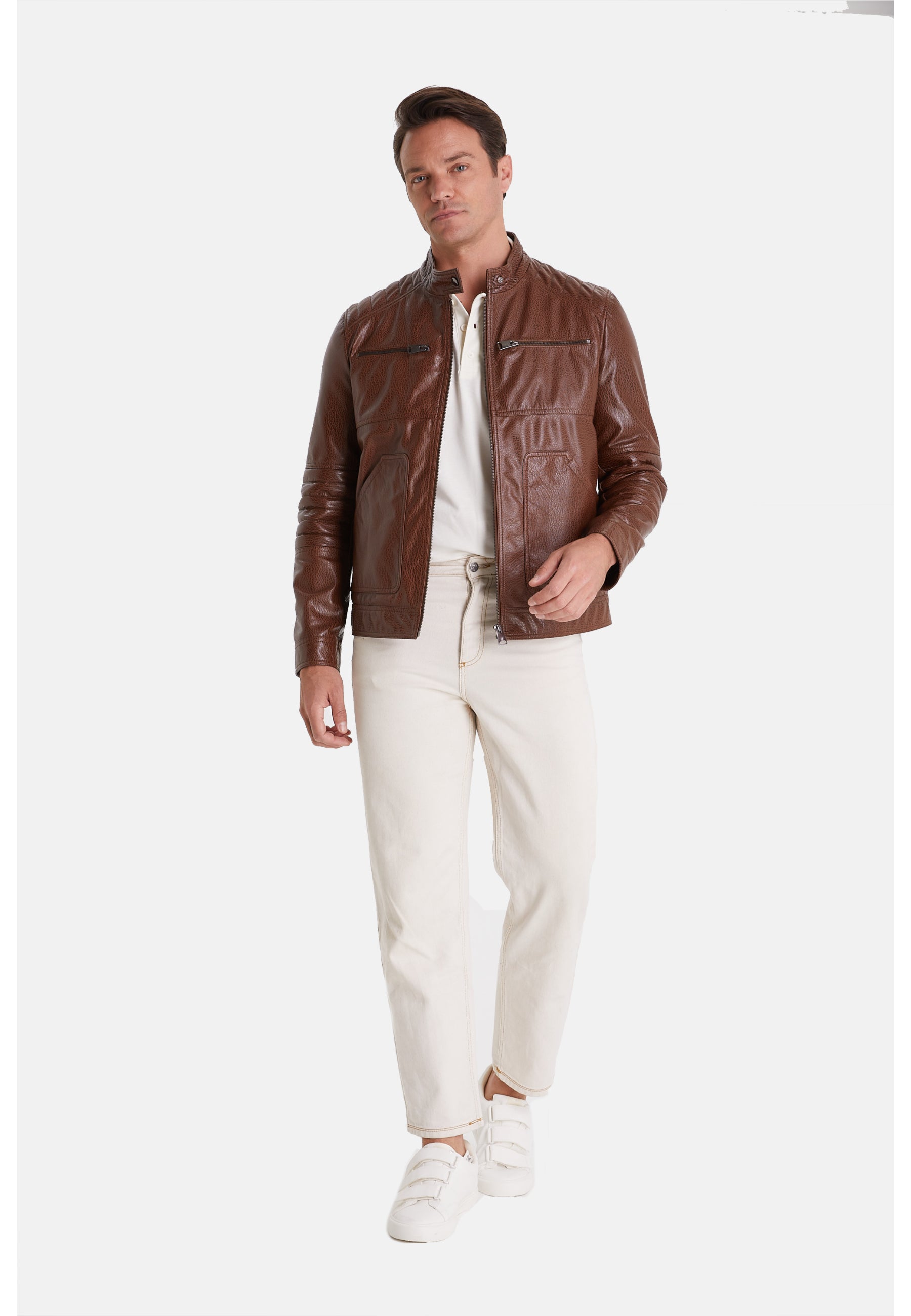 Men's Leather Jacket, Elephant Brown