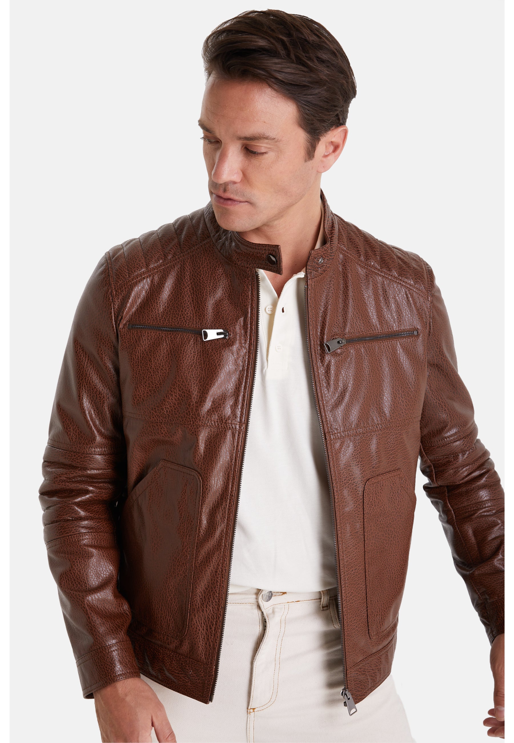 Men's Leather Jacket, Elephant Brown