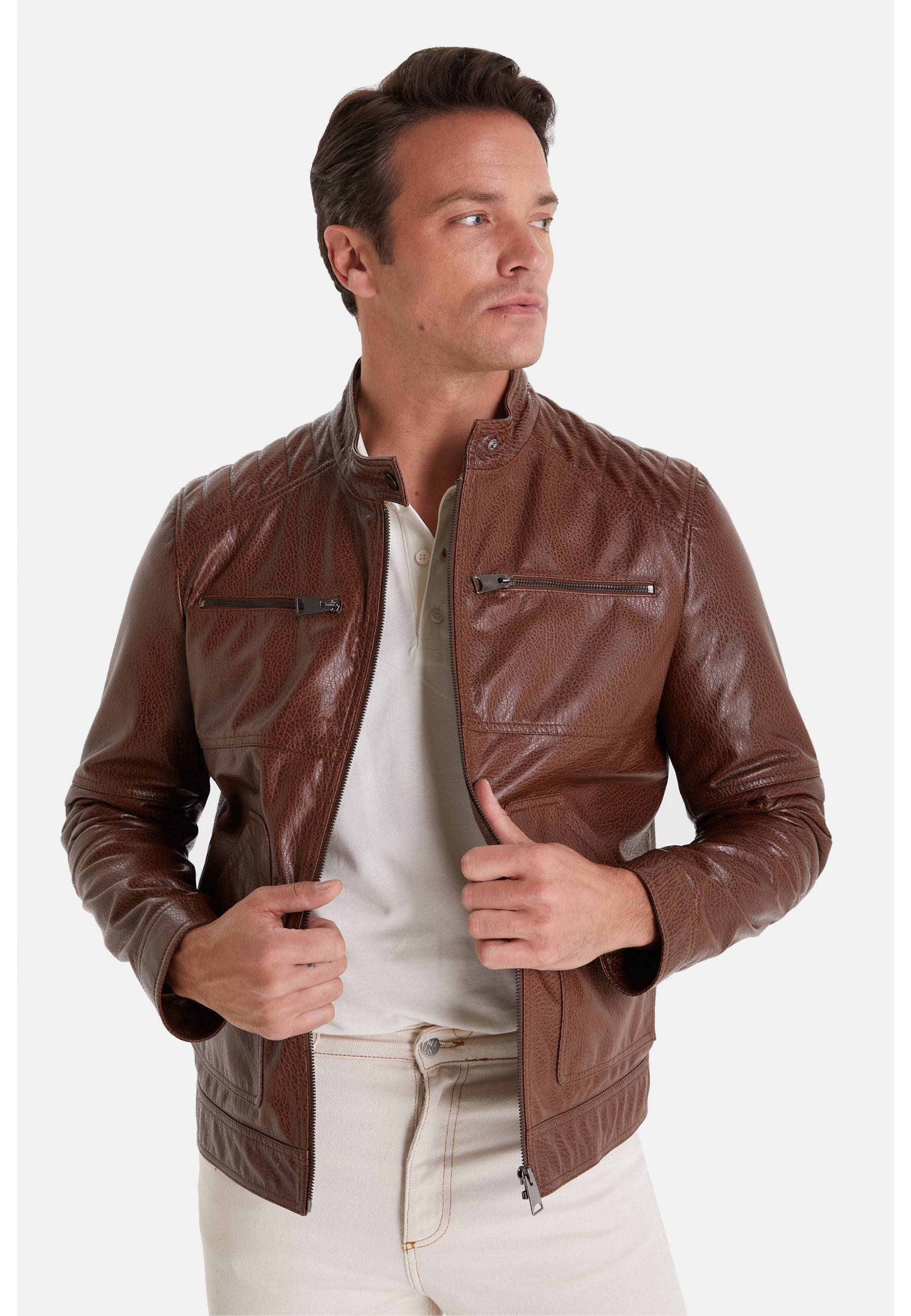 Men's Leather Jacket, Elephant Brown