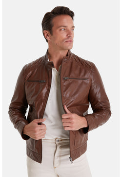 Image of Men's Leather Jacket, Elephant Brown